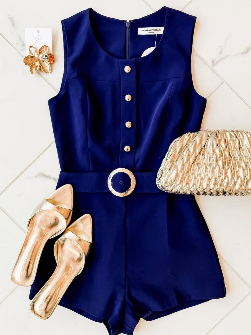NWT Amanda Uprichard Navy Blue Belted Sleeveless Fontaine Romper - Sz Medium - Picture 11 of 14